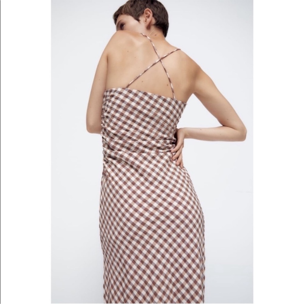 Zara Brown and Cream Gingham Slip Dress - Picture 2 of 7